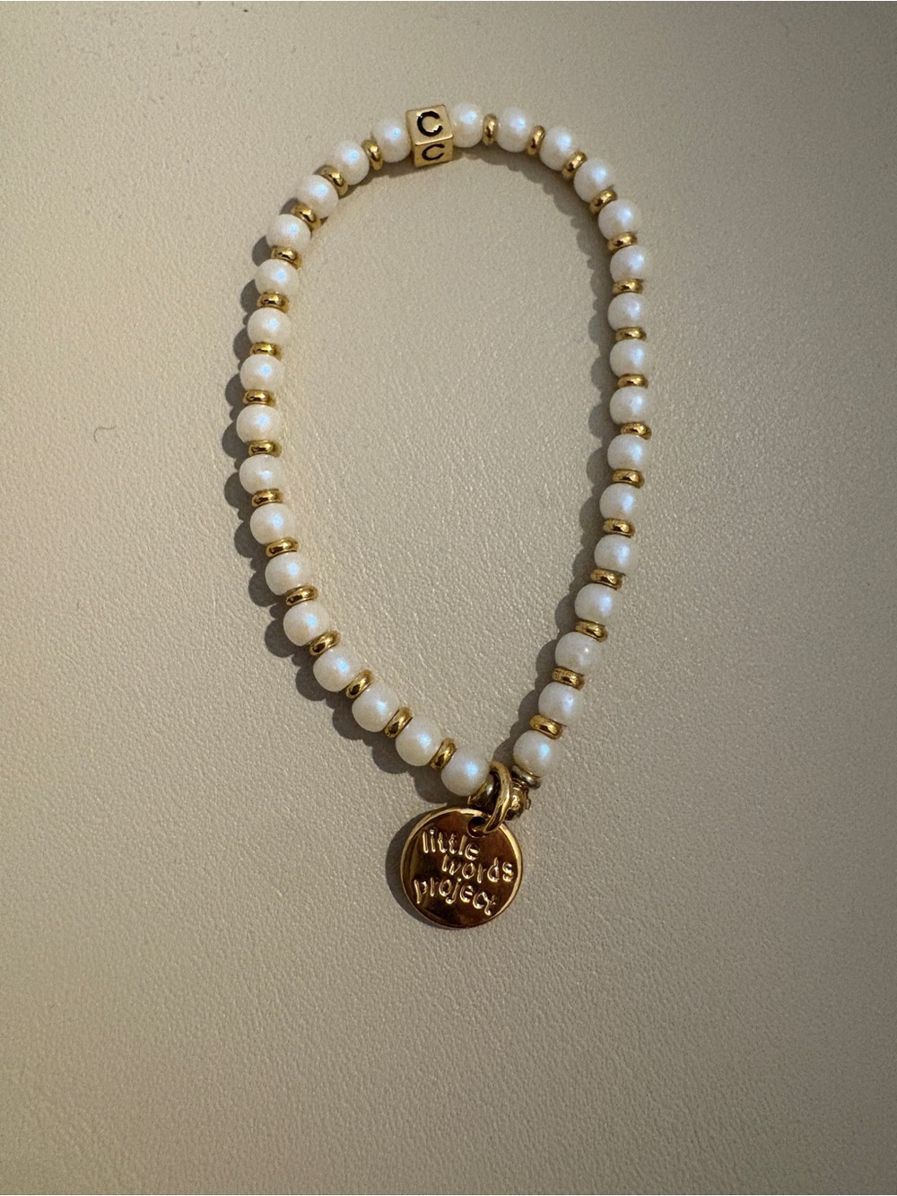 Little Words Project Pearl & Gold Charm “letter C” Bracelet for Kids